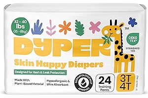 DYPER Toddler Training Pants 3T-4T for Boys & Girls Hypoallergenic, Unscented, Plant-Based & Perfect for Sensitive Skin, Leakproof Potty Training Pants for Day & Overnight Protection (24 Count)