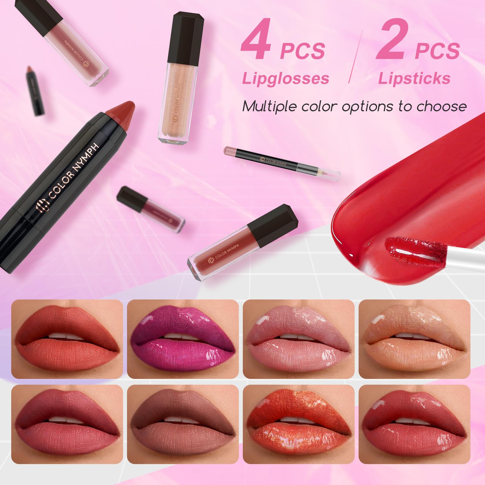Color Nymph Starter Makeup Kit for Tweens Girls, Train Case for Women Full Kit with Eye Shadow, Lipstick, Blush, Brushes, Lipgloss, Mascara, Brow Wax and Mirror Pink Full Starter Cosmetics Set