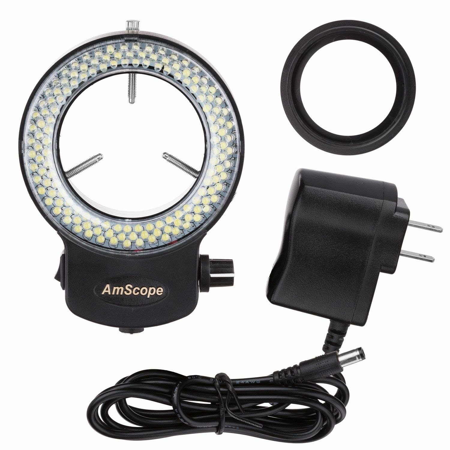 AmScope LED-144B-ZK Black 144 PCS Adjustable LED Ring Light for Stereo Microscope & Camera, with Power Adapter, USA Import (Plug A)