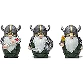 3PCS Viking Warrior Gnome Figurines Set-Viking Decor Home Ornament Mini Gnomes for Table,Shelves,Cabinet (Green)