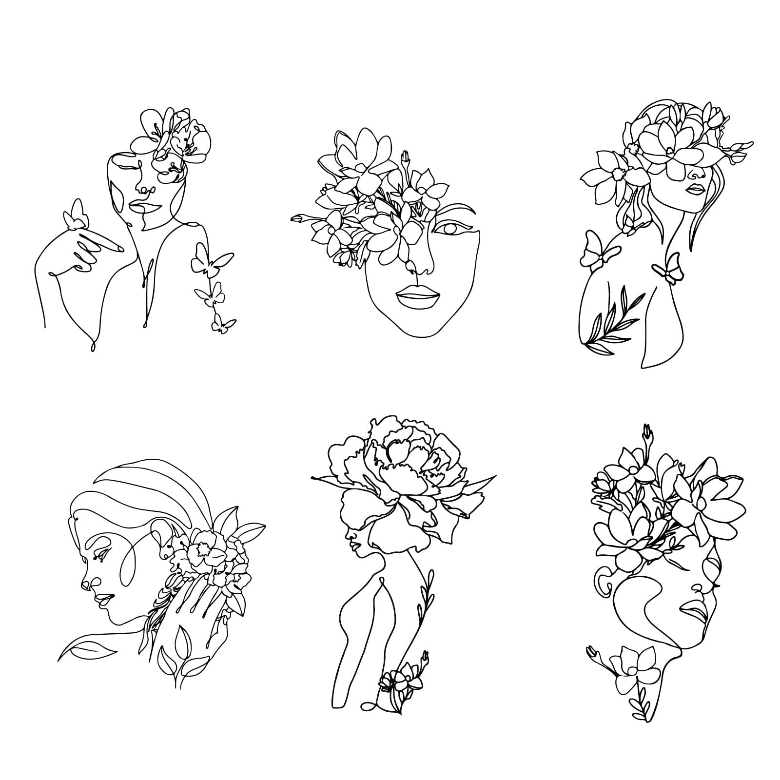 SUPERDANT 6 Pieces Minimalist Abstract Figure Wall Decals Modern Women Face Sticker Line Drawing Flowers Decals Vinyl DIY Art Decor for Living Room Bedroom Wall Sticker Vinyl Transfer