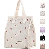 GODWOODS Easy-to-clean Corduroy Lunch Bag for Work, Women Reusable Lunch Tote, Insulated Large Capacity Lunch Box for Office & Travel, Leakproof & Lightweight (11" L x 5.3" W x 10" H)