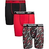 Reebok Boys Boxer Briefs - 3 Pack Performance 6” Inseam Long Leg Boxer Briefs Boys Underwear with Support Pouch (6-18)