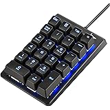 Number Pad, ROTTAY Mechanical USB Wired Numeric Keypad with Blue LED Backlit 22 Key Numpad for Laptop Desktop Computer PC Bla