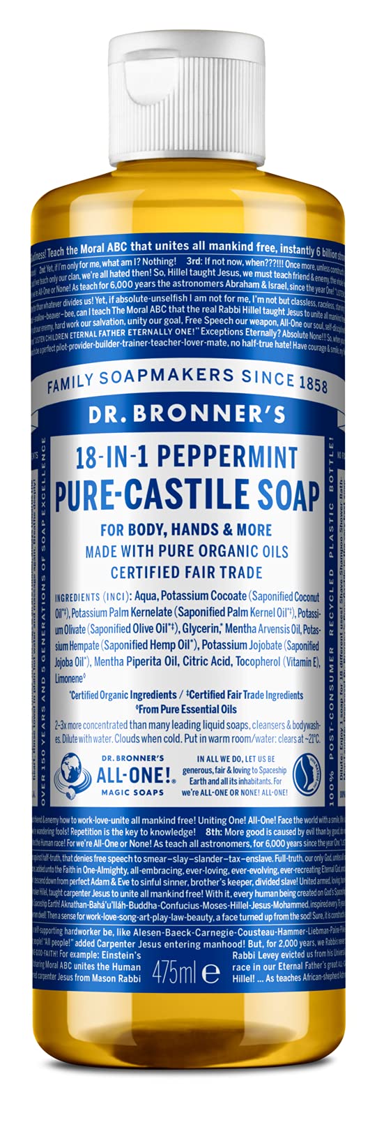 Dr Bronner's Peppermint Castile Liquid Soap - 473ml
