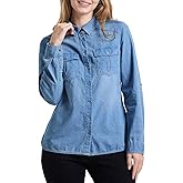 FASHIONSPARK Women's Denim Shirt Button Down Long Sleeve Tops Basic Jean Casual Shirts with Pockets