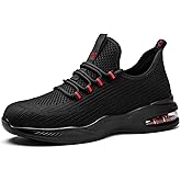 SPIEZ Safety Shoes for Men Women, Lightweight Composite Toe Work Shoes, Slip-Resistant with Air Cushion Comfort, Black/Red, US 4.5–13.5