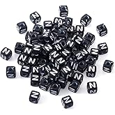 FASHEWELRY 500Pcs Acrylic Cube Letter Beads 5x5x5mm Black Square Letter N Alphabet Beads for DIY Bracelet Necklace Jewelry Making