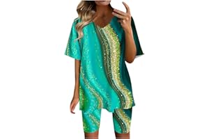 SHOPESSA Two Piece Summer Sets for Women V Neck Oversized T Shirts Tops Biker Shorts Set Workout Tracksuit Casual Lounge Sets