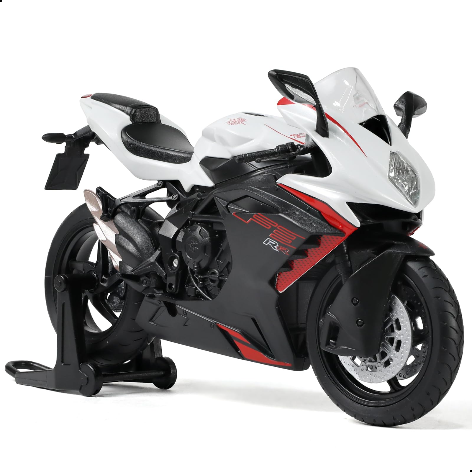 Risopen 1/12 Motorcycle Model Toy compatible for MV Agusta F3 RR, Alloy Die Cast Motorcycle Model No Assembly Required, Mini Racing Moto Collection Adult Gift (White)
