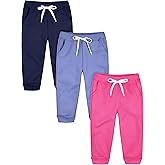 Resinta 3 Pack Toddler Girls' Fleece Pants Baby Casual Pull On Active Sweatpants Warm Joggers with Pockets Drawstring