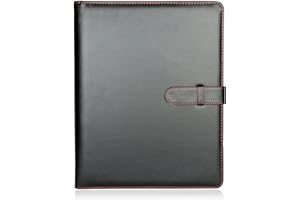 H&S A4 Faux Leather Portfolio Folder with Ring Binder Mechanism - A4 Business Padfolio with 40 Plastic Pockets - Conference Organizer - Portfolio Binder - Leather Padfolio