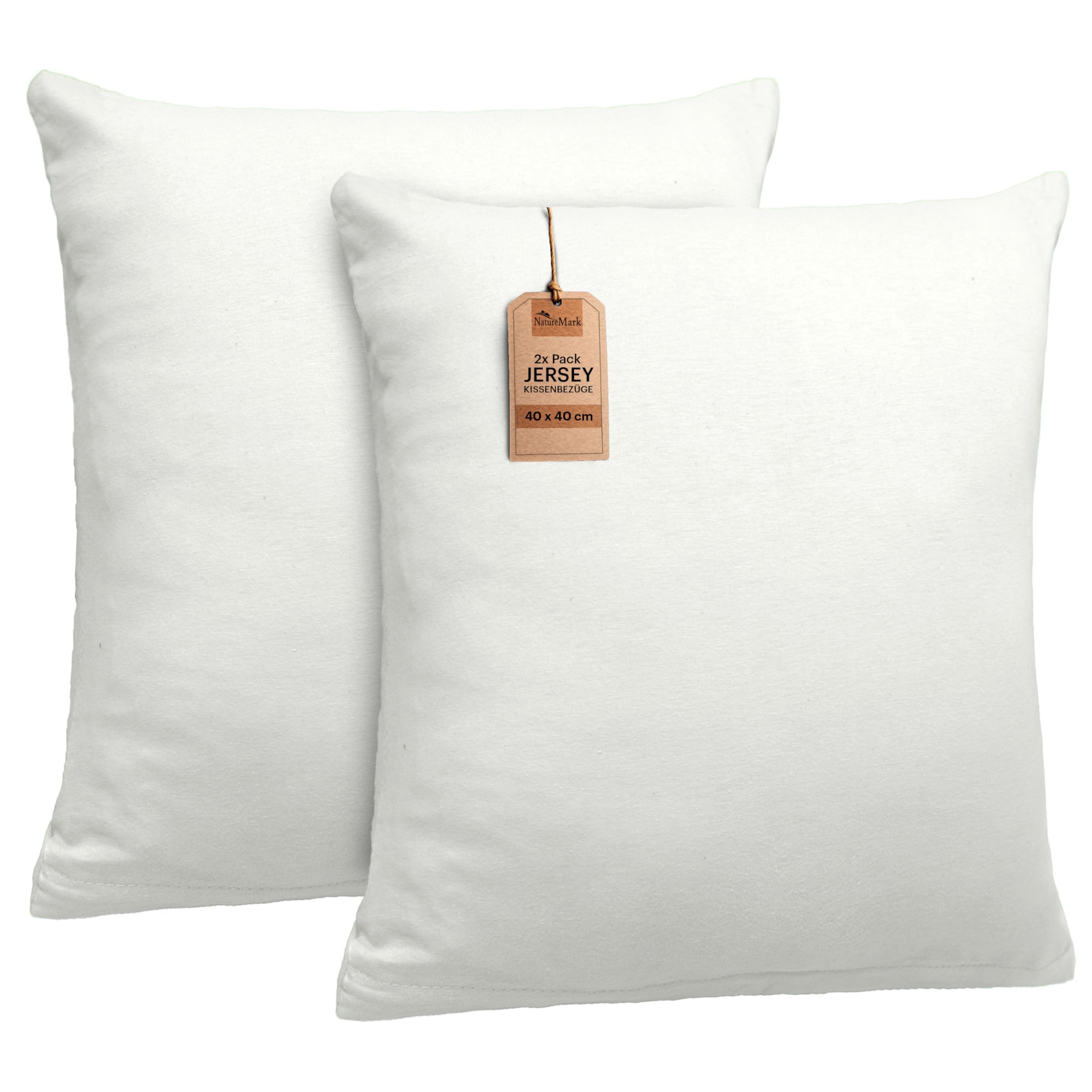 NatureMark 2 Pack Jersey Cushion Covers Pillow Cases / Cushion Covers for Body Pillows Neck Cushions Assorted Sizes and Colours öko-Tex, 100% Cotton, Natur / Creme, 40 x 40 cm