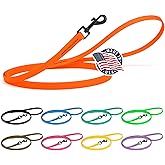 Dogline Biothane Waterproof Dog Leash 2/4/6 Ft Strong Coated Nylon Webbing with Black Hardware Odor-Proof Easy to Clean High Performance for Small or Large Dogs Made in USA, Hunter Orange