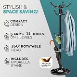 CASARIA Elegant Coat Rack with Marble Base 14 Rotatable Hangers 175cm Black view 2