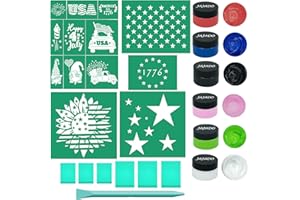 JAJADO 18 Pcs Independence Day Silk Screen Stencils Chalk Paste Paint Set American Flag 50 Star Stencils 4th of July DIY Screen Printing Adhesive Stencil for Painting on Wood/T-Shirt/Walls/Cup/Glass