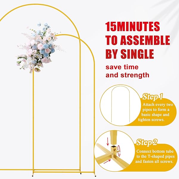 PUTROS METAL ARCH BACKDROP STAND GOLD WEDDING ARCH STAND SET OF 2 (7.2FT/6FT) SQUARE ARCHED FRAME FOR BIRTHDAY PARTY GRADUATION CEREMONY DECORATION