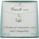 MOM & THREE DAUGHTERS Beach Necklace | Palm Tree, Sun, and Ocean Waves Charm | Sterling Silver and Bronze | 18" Chain | Beach Gift for Women