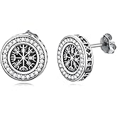LEECCI Viking Wolf/Compass Earrings Men 925 Sterling Silver North Celtic Knot Wolf/Compass Stud Earrings Viking Jewelry for Men Women