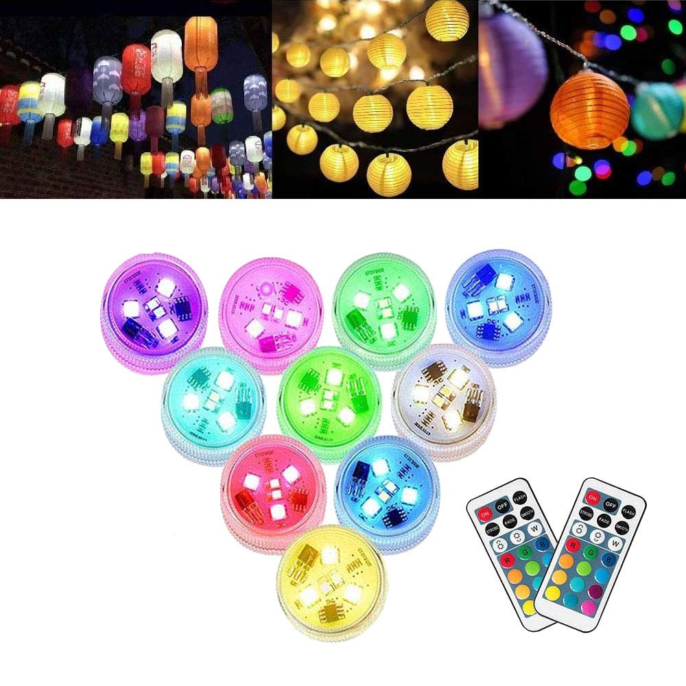 10Pack Paper Lantern Lights Multicolored Mini Hanging with Remote Control Battery Operated RGB LED Submersible Waterproof Light for Lanterns Party Garden Decoration