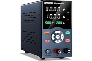 NANKADF DC Power Supply, Variable Power Supply with Output Button, USB Fast Charging Port/USB Output Current Display, Bench Power Supply with OCP Short Circuit Alarm, Mute Mode (30V 10A Black)