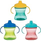 Nuby 2-Handle No-Spill Hard Spout Sippy Cup with Easy Grip - (3-Pack) 7 oz - Baby Sippy Cup with Controlled Sipping for 6+ Months - Green/Aqua/Red