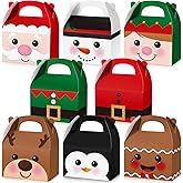 TaoBary 24 Pcs Christmas Goody Candy Boxes Cardboard with Handles 3D Christmas Favor Boxes with Vibrant Print for Party Gifts Candy Chocolate Treats and Cookies Favors (Big Head Style)
