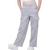 WULFUL Girl’s Cargo Sweatpants Wide Leg Fleece Lined Casual Pants for Girl Fall Winter Baggy High Waisted Pants with Pockets