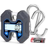 Fuzion Hanging Scale 440lb/200kg, Mini Crane Scale, Snap-Fit Lifting Ring | Tool-Free, Stainless Steel Hook, Hold/Tare Function, Clear Display, Digital Hanging Scales for Fishing, Hunting, Farm, Garage