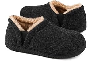 Zizor Men's Fuzzy Wool Fleece Slippers with Cozy Memory Foam, Indoor Outdoor Closed Back House Shoes with Non-skid Rubber Sole Hard Bottom