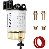 S3213 Fuel Filter Water Separator Fit for Marine Outboard Motor Mercury | with 3/8" Barb x 1/4" NPT Fittings, Replaces# 35-60494-1, 18-7932-1, 18-17928, 35-809097, Boat Water Separator
