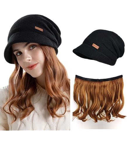 Amazon.com : NOOFNO Beanies Neckerchief with Hair Attached  display picture 2