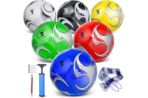 DHYLRICHER 6 Pack Size 5/4/3 Soccer Balls for Training & Matches – Official Size & Weight, Includes Carry Net, Needles, Air Pump – Ideal for Youth and Adult Players