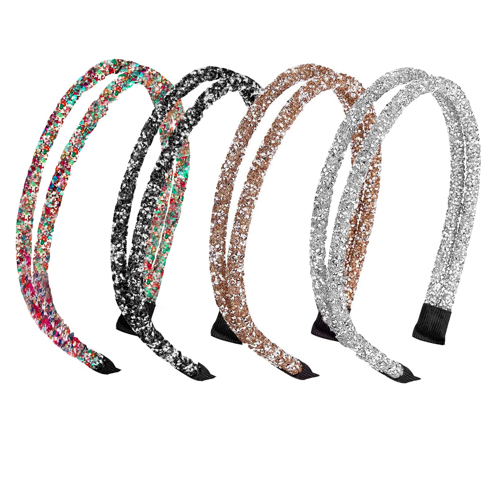 Set of 4 Stylish Glitter Rhinestone Headbands, Hard Non-Slip Forks, Hair Bands for Women, Rhinestone Headbands, Hair Pins for Girls, Gifts etc. (4 Colours)