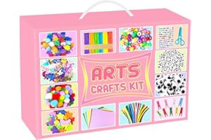 BNUZEIYI 2000 PCS Arts and Crafts Supplies for Kids All-in-1 Craft Kit with Pipe Cleaners Craft Box Set DIY Crafting Supply School Supplies Toys Gifts for Girls Boys Ages 4-6, 6-8, 8-12, Pink