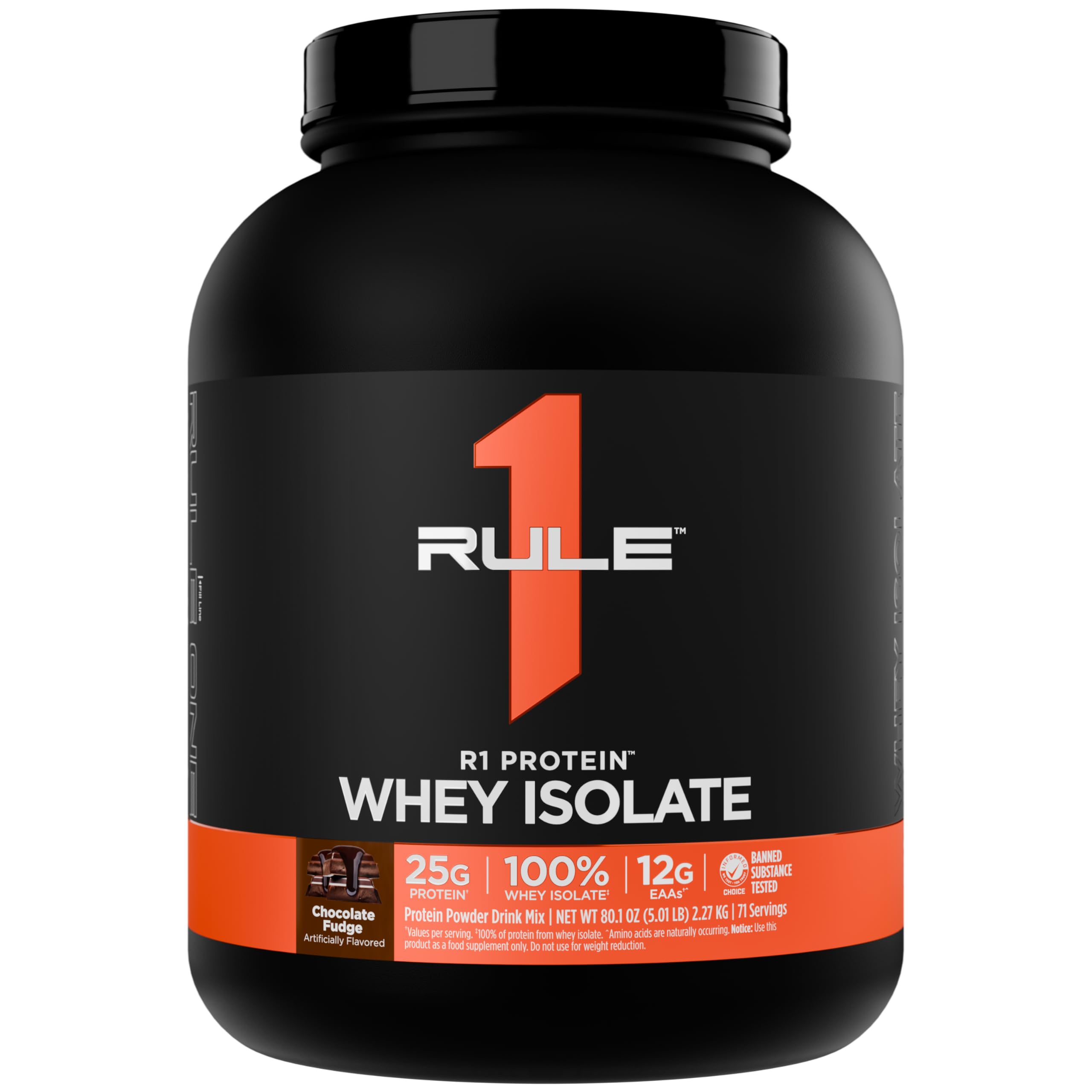 Rule 1 R1 Protein Whey Isolate - with 25g Protein & 6g BCAA Exclusively from Isolated & Hydrolyzed Sources for Workout Recovery (5 Pounds*, Chocolate Fudge)