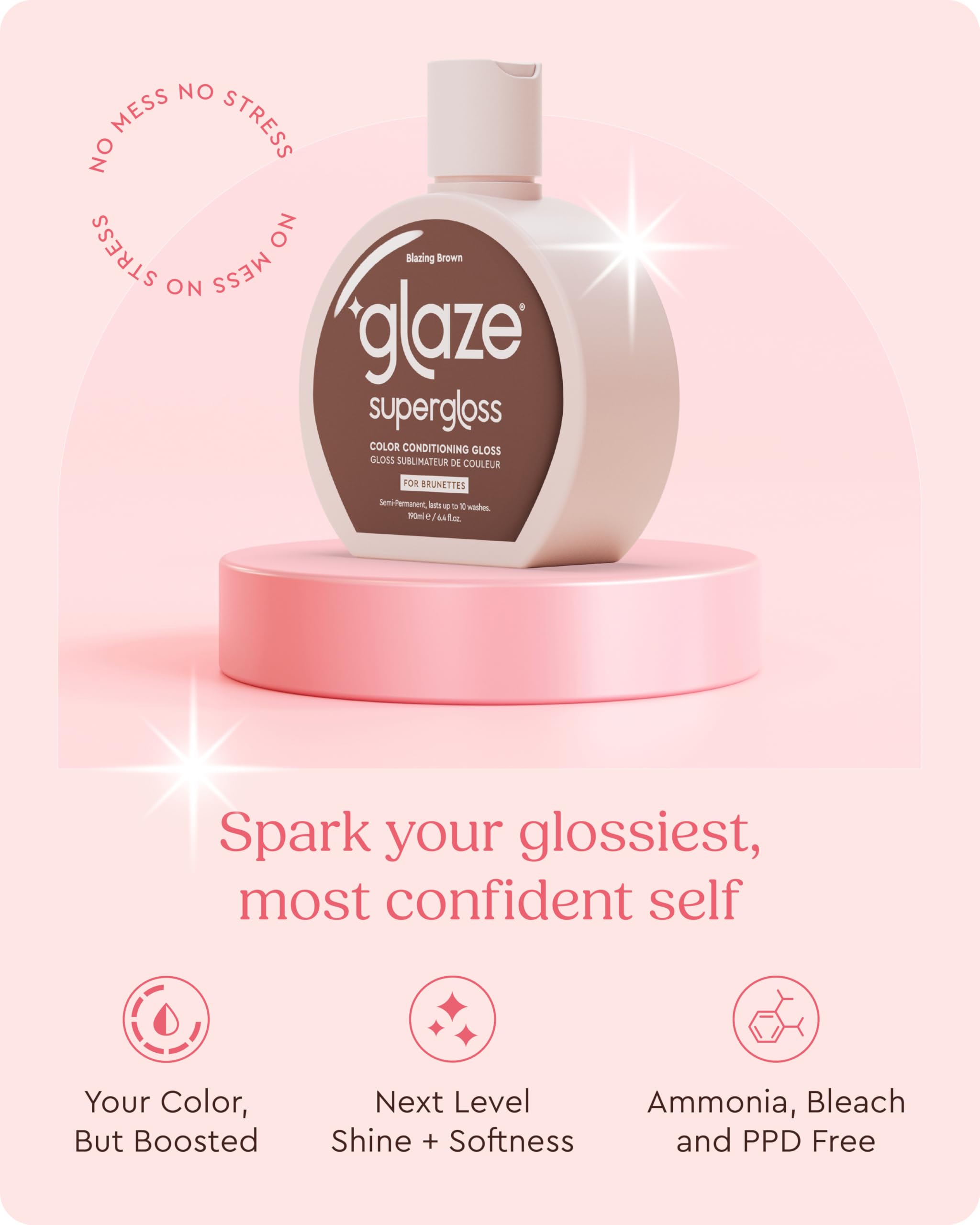 Glaze Supergloss Color Conditioning Gloss – Hydrating Semi-Permanent Color Hair Gloss & Shine Boost – Color Depositing Mask - Vegan, Cruelty-Free – 6.4 Fl Oz - Blazing Brown - Dark Cool Brown
