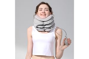 BKRTONDSY Neck Stretcher with Neck Brace,Inflatable Cervical Traction Neck Device,Neck Relief Tool,Adjustable Cervical Brace,Home Use Neck Decompression Technology Breathable Fabric Washable&Colorfast(Gray)