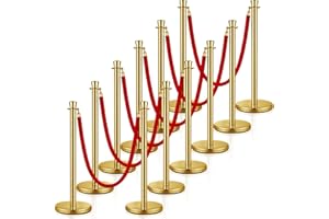 Wesiti 12 Pcs Stainless Steel Stanchion Post Queue, 5ft Red Velvet Rope Red Carpet Ropes and Poles Stanchions and Velvet Ropes Gold Stanchions with Red Rope Crowd Control Barriers for Party Supplies