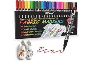 Fabric Markers Permanent For Clothes，T-Shirt, Canvas Shoes, Bags, Baby Onesies，Fabric Markers of 24 Colors– No Bleed, Waterpr
