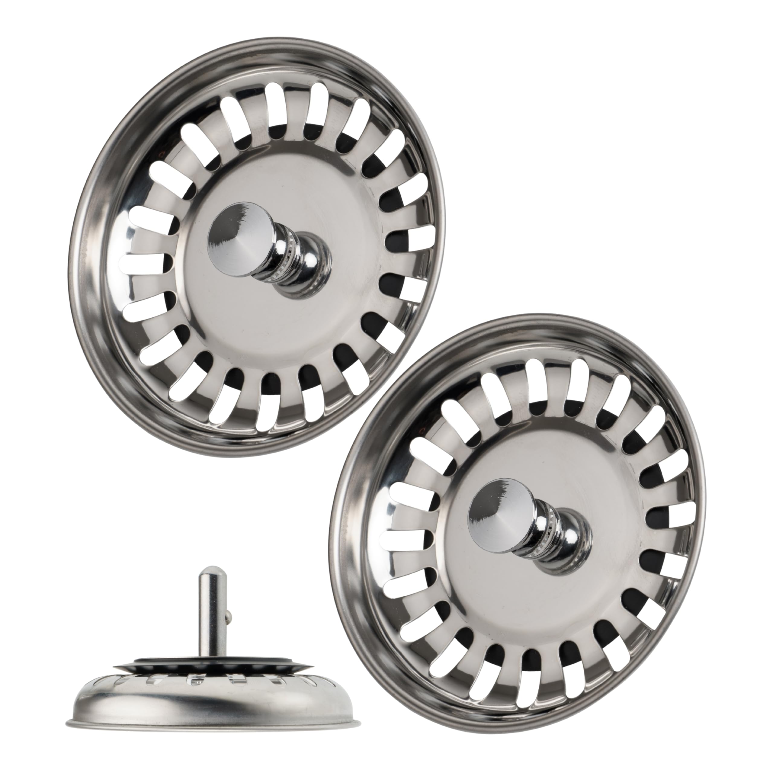 Sink strainer basket, 2 pack, Ø 79 mm strainer basket, in stainless steel, basket spigot protrudes 25 mm deep into the drain, Ø 7.8 mm pin pin, spare part for kitchen sinks