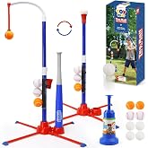 TOY Life 3-in-1 T-Ball Set with Launcher and Bat, Ages 3+ | hanging tee, adjustable height, 6 soft baseballs, 2 pet-play balls, storage bag