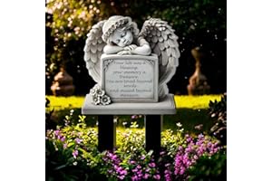 Garden Angel Tombstone Commemorative Plaque,Grave Decoration for Cemetery,Memorial Plaque with Sleeping Angel Garden Statue,M