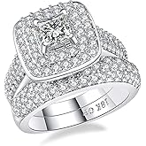 Ahloe Jewelry Princess Wedding Rings for Women Engagement Band Bridal Set 18k White Gold Plated Square 1.8Ct Cz Size 5-10