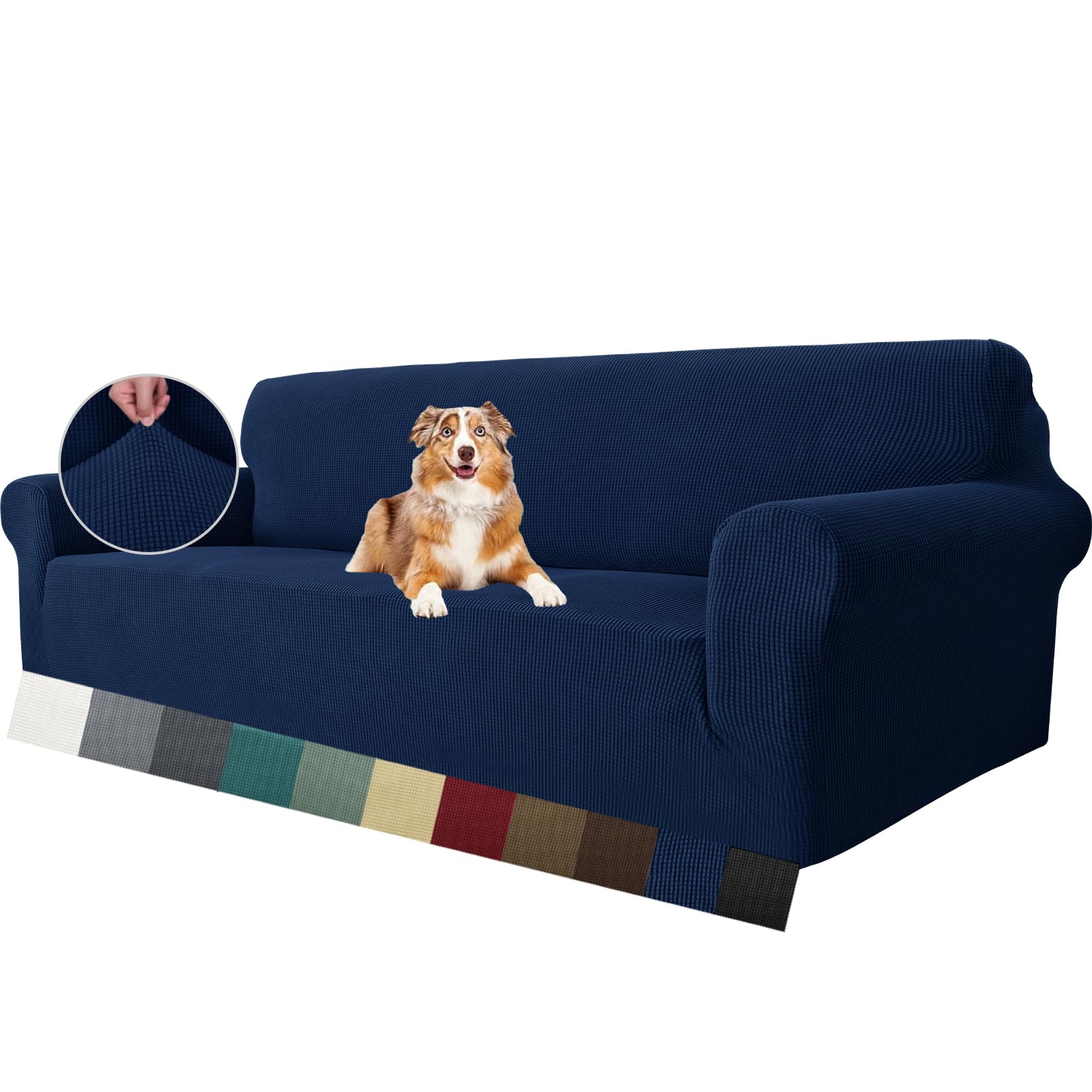 MAXIJIN Super Stretch Couch Cover for 4 Seater Couch, Extra Large Universal Sofa Covers Jacquard Spandex Pet Dog Furniture Protector Fitted Couch Slipcover (4 Seater, Navy Blue)