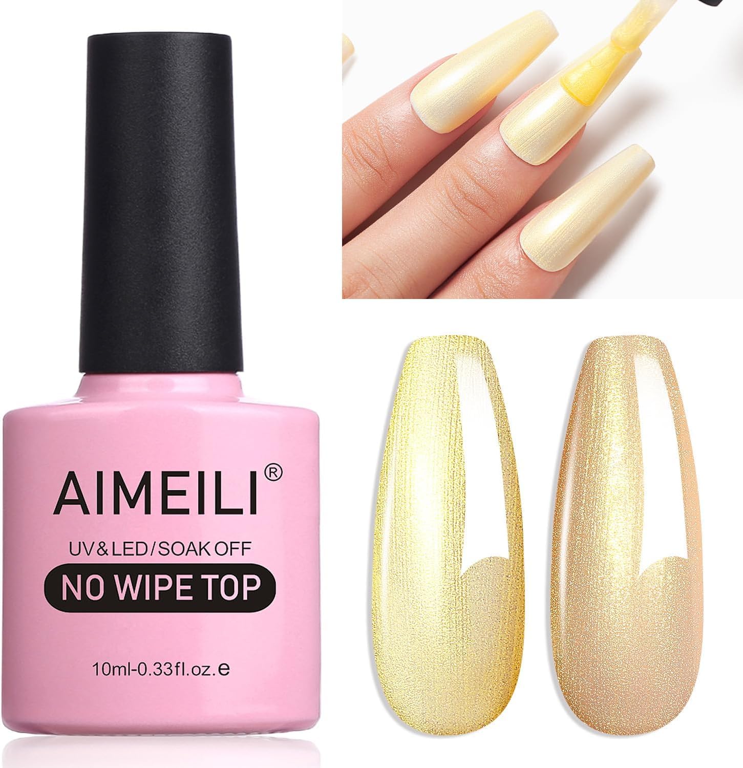 AIMEILI Gel Polish Glitter Top Coat, Micro Aurora Glitter Gel Polish Clear Gel Top Coat No Wipe UV LED Soak Off, Rainbow Shimmer Nail Art Top Gel, High Gloss Shiny Finish, Long Lasting, 10ml,011