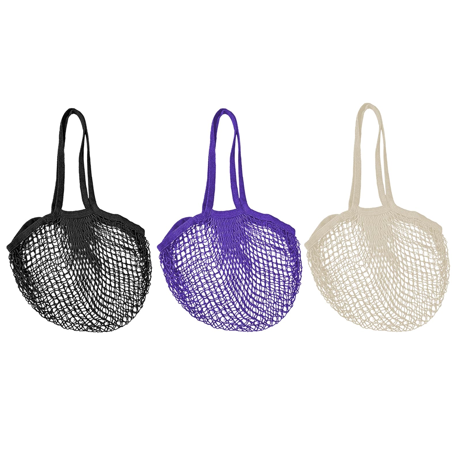 Soulnioi Reusable Grocery Mesh Bag Long Handle Cotton String Mesh Produce Bags Organic Grocery Shopping Bags Portable/Washable Mesh Bag for Fruit and Vegetables Storage 3PCS in 3 color Set 8