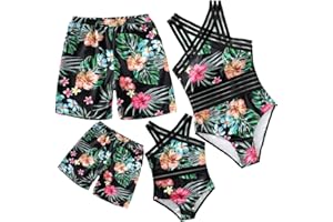 Focamia Family Matching Crisscross One Piece Swimsuit Sets Tummy Control Bathing Suit Front Crossover Swimwear