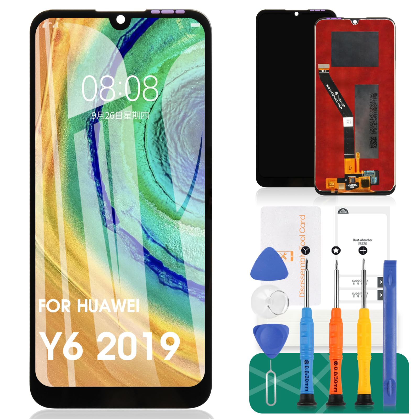 SRJTEK For HUAWEI Huawei Y6 2019 (MRD-LX1) LCD Screen Replacement Digitizer Glass Assembly Kits, For Honor 8A LCD Screen Replacement, Free tempered film, glue and tools Black.