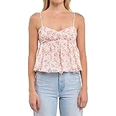 Women Y2K Floral Babydoll Top Sleeveless Spaghetti Strap Ruffle Tank Top Summer Cute Flower Print Peplum Cami Vest